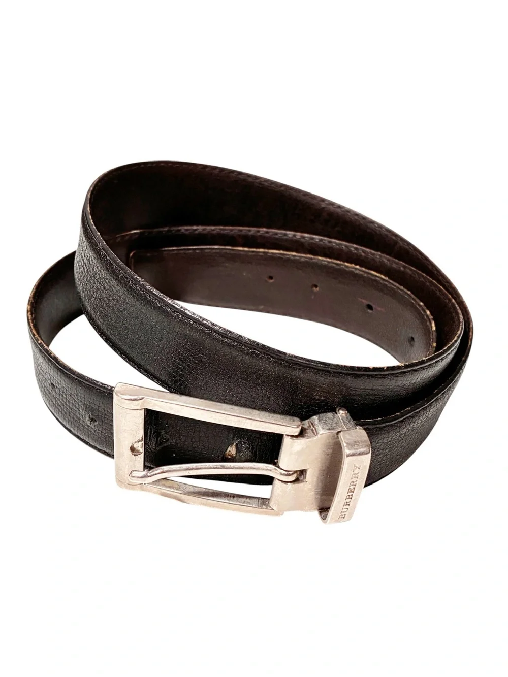 Burberry reversible grainy leather belt Black Silver Hardware 41”